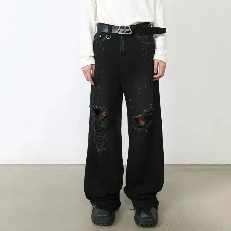 Japanese Brand Design Loose Hole Punk Baggy Style Jeans Pants y2k Size US 32 / EU 48 - 1 Thumbnail