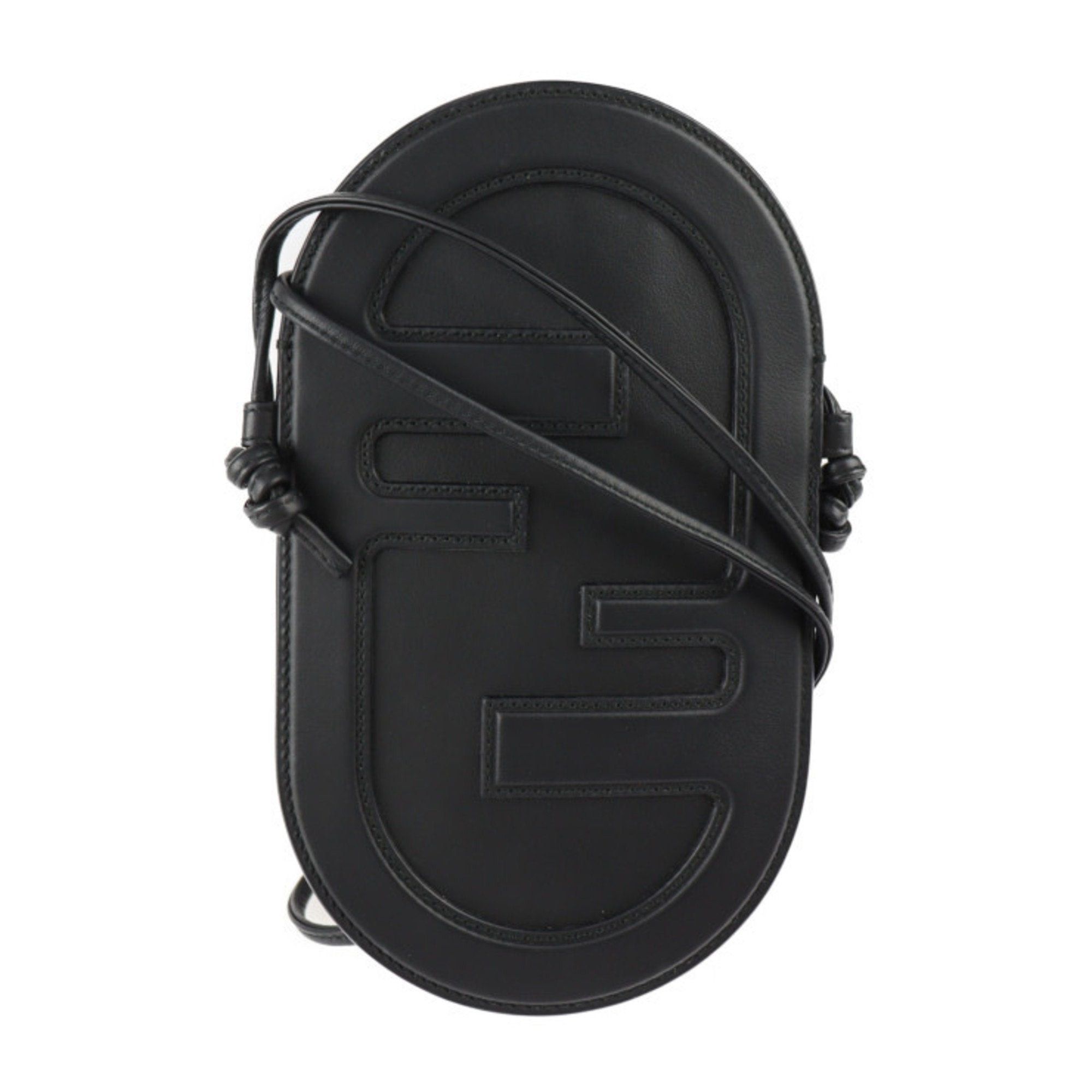 image of Fendi Phone Holder Shoulder Bag 7As055 A5Dy Calf Leather Black Orlock Mobile Case Pochette Smartpho