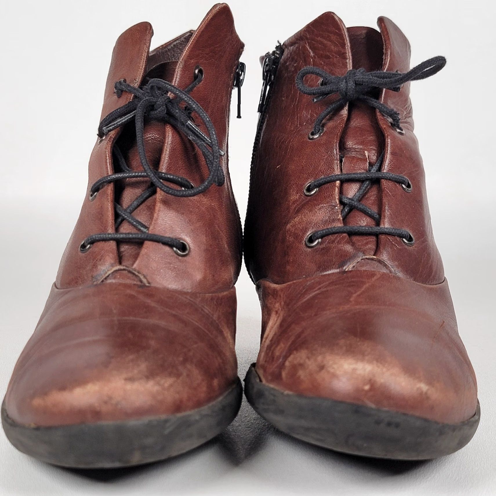 Vintage Wolky Comfort Boots COGNAC Brown LEATHER Jacquerie WOMEN'S Size 39 Boots Ankle Zip Rubber Wedge Round Toe Leather Women Size US 9 / IT 39 - 2 Thumbnail