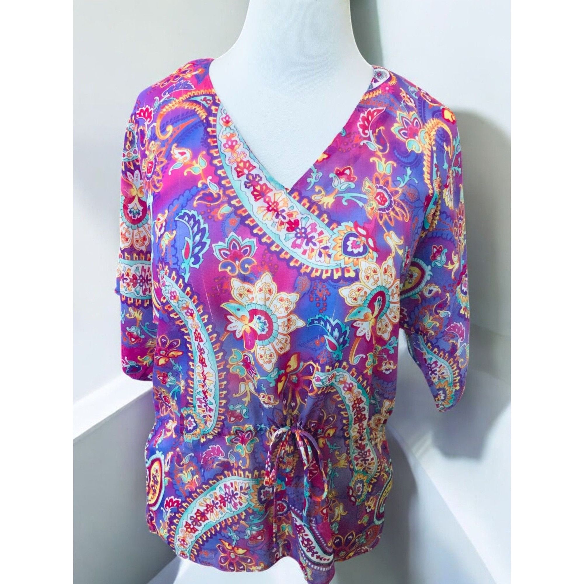 Chaps Ralph Lauren Chaps Petite Womens Paisley Wrap Top PM Size M / US 6-8 / IT 42-44 - 1 Thumbnail
