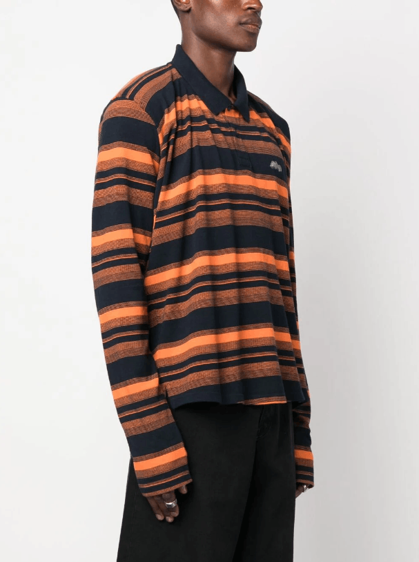 image of Aw23 Martine Rose Striped Cotton Polo Shirt XL in Black Orange, Men's