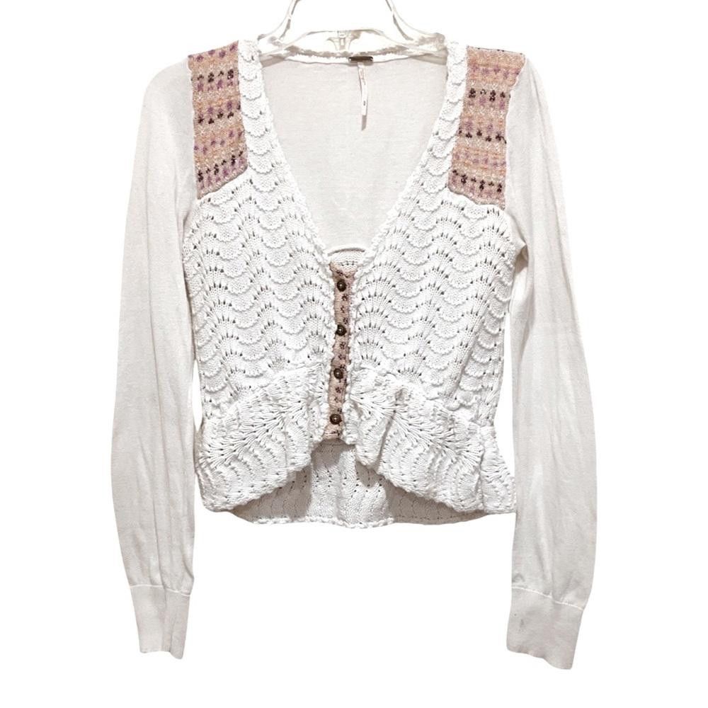 Free People Free People Crochet Button Down Cardigan in White Size M / US 6-8 / IT 42-44 - 1 Thumbnail
