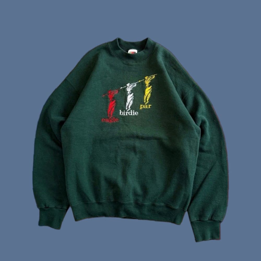 VINTAGE 90s Golf Embroidered Crewneck Sweatshirt Mens Large Green Golfing Par Birdie Fiber of the Loom Brand Sweatshirt