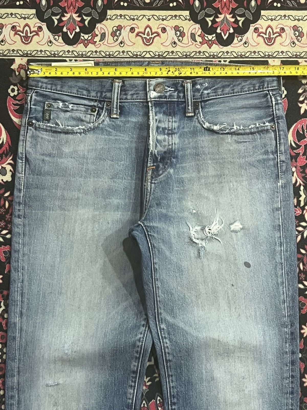 Abercrombie & Fitch Abercrombie & Fitch Light Blue Distressed Slim Straight Jean Size US 31 - 14 Thumbnail