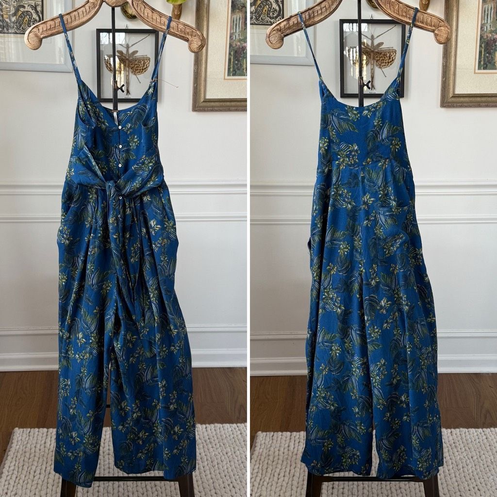 Free People Free People Hot Tropics Blue Floral Wide Leg Capri Jumpsuit Size US 26 / EU 42 - 2 Thumbnail