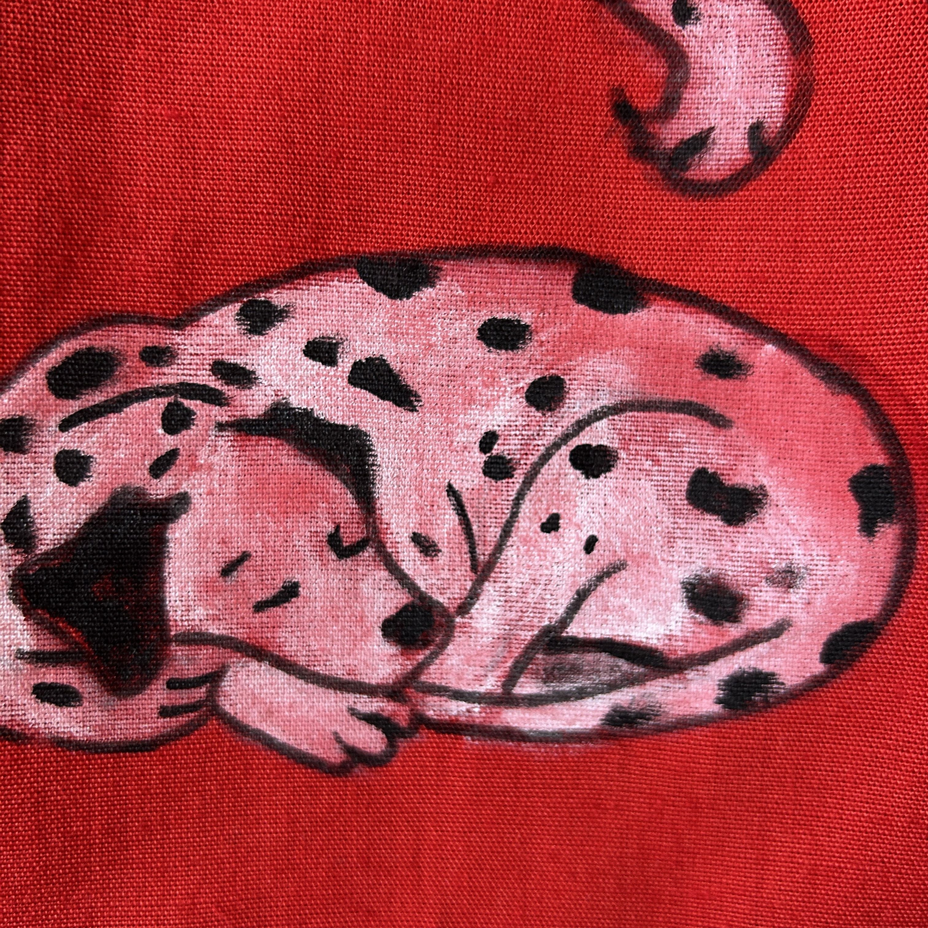 Custommade Painted Dalmatian Dog Red Linen Cotton Mini Skirt Size 27" / US 4 / IT 40 - 11 Thumbnail