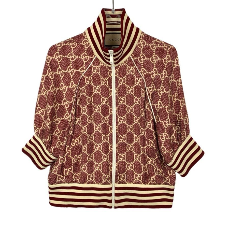Gucci Gucci Logo Monogram Red Silk Zip-Up Jacket Size S / US 4 / IT 40 - 1 Thumbnail