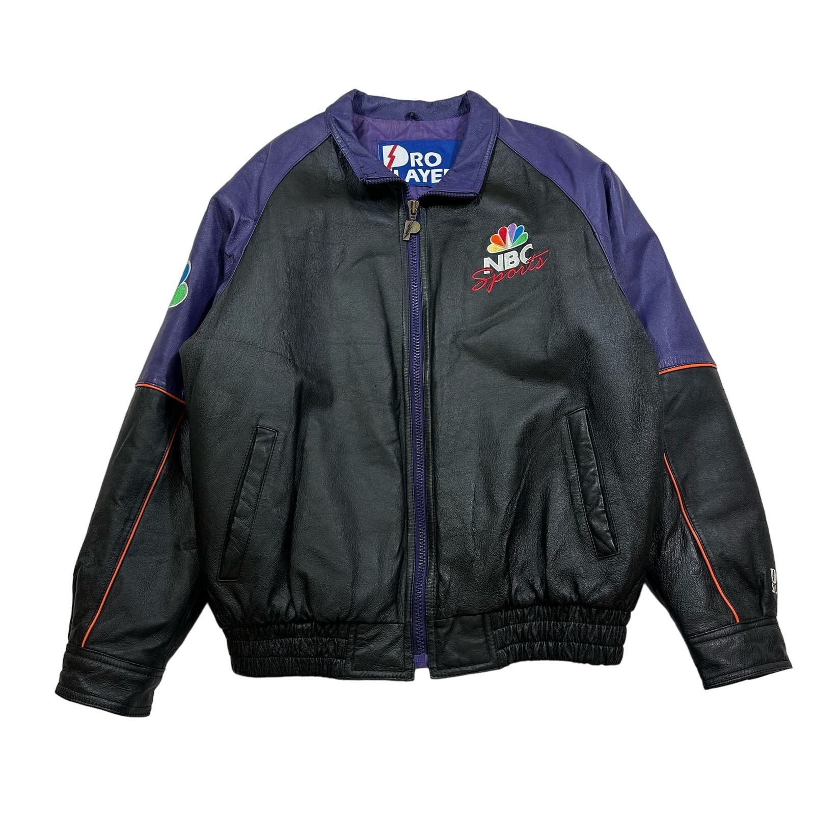 image of Pro Player Vintage 90's Nbc Sports Leather Jacket Embroidered (Xl) in Purple, Men's