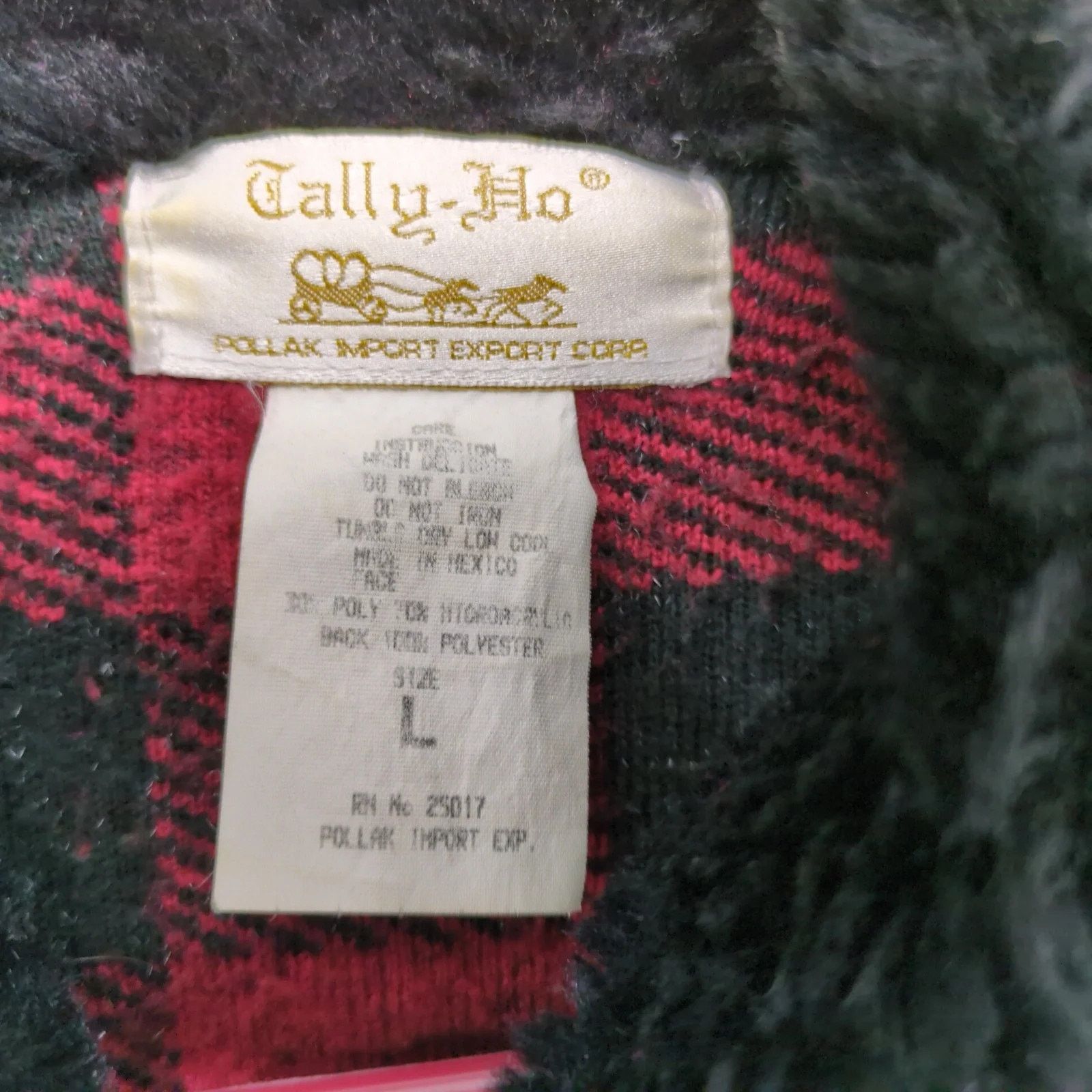 Vintage Tally-Ho Buffalo Plaid Fleece Jacket Women's Faux Fur Collar Size L / US 10 / IT 46 - 4 Thumbnail