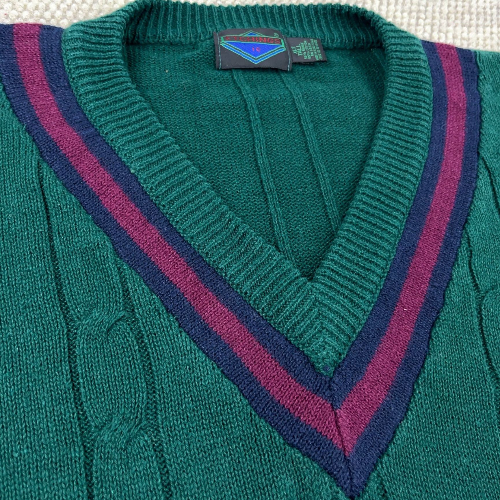 Vintage VINTAGE Etchings Sweater Men XLT Green Cable-Knit Pullover 90s Tennis Golf Mens Size US XL / EU 56 / 4 - 2 Thumbnail