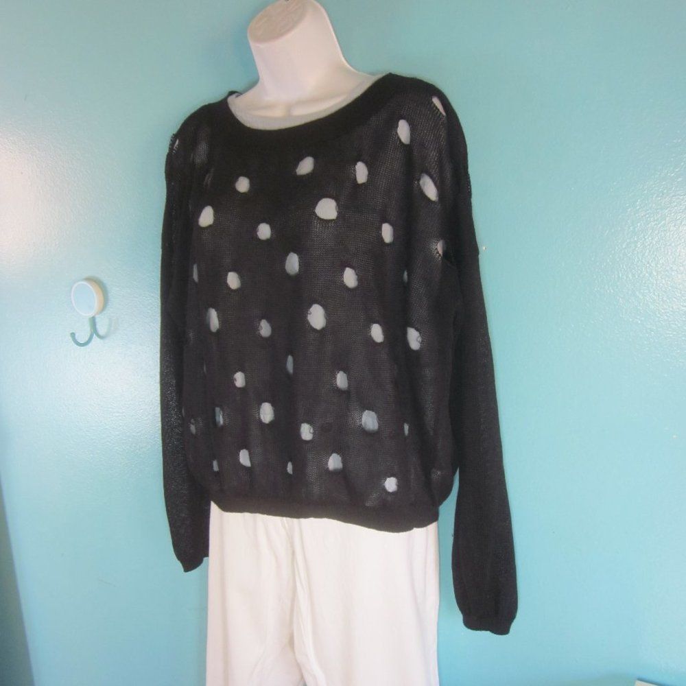 Vince Vince Womens Black Linen Knit Pullover Sweater Size M with Hole Pattern Detail Size M / US 6-8 / IT 42-44 - 4 Thumbnail