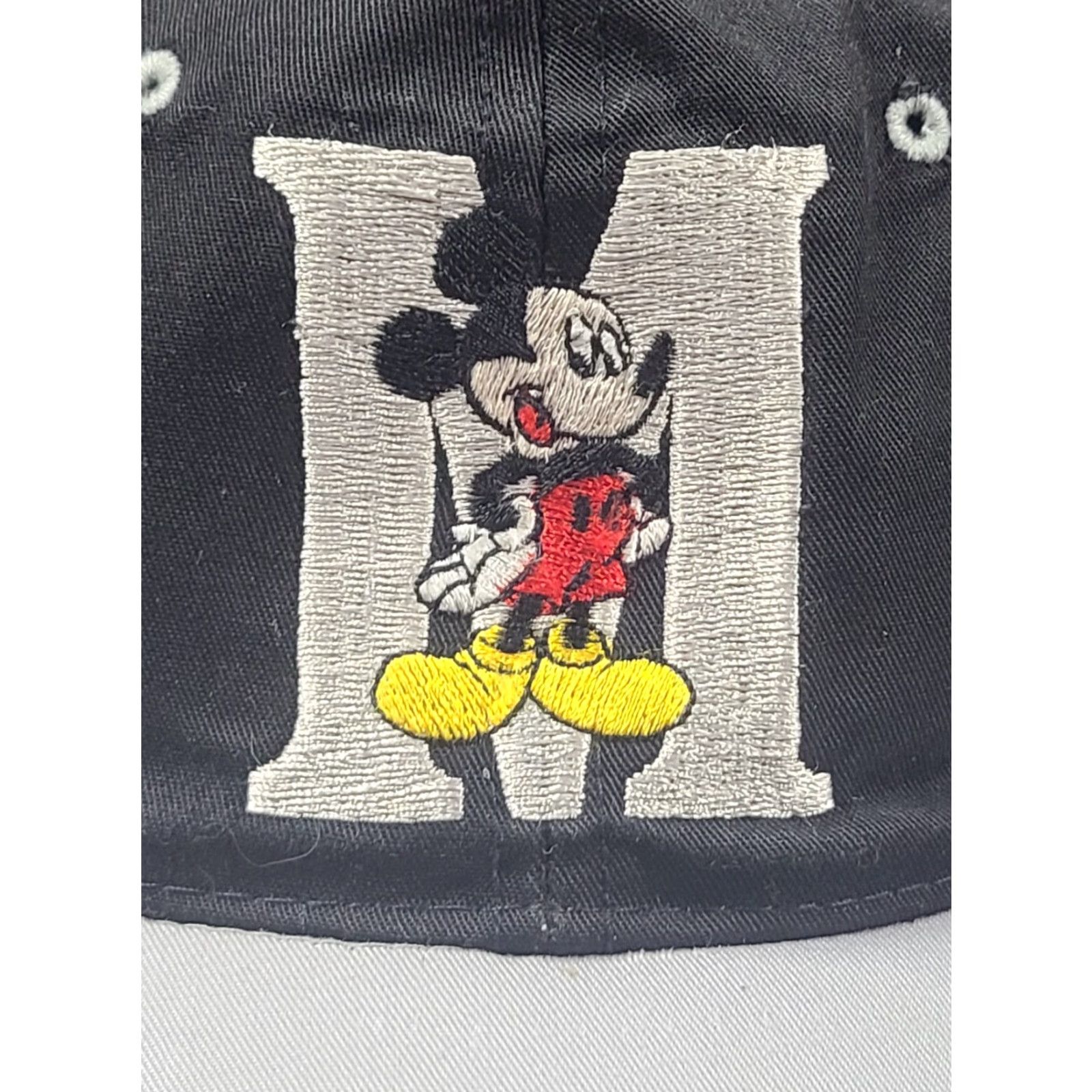 Disney VINTAGE Disney Mickey Mouse Snapback Cap Hat Men One Size Black Cotton Knit Solid Disney 90s Cartoon Accessories Mens Size ONE SIZE - 2 Thumbnail
