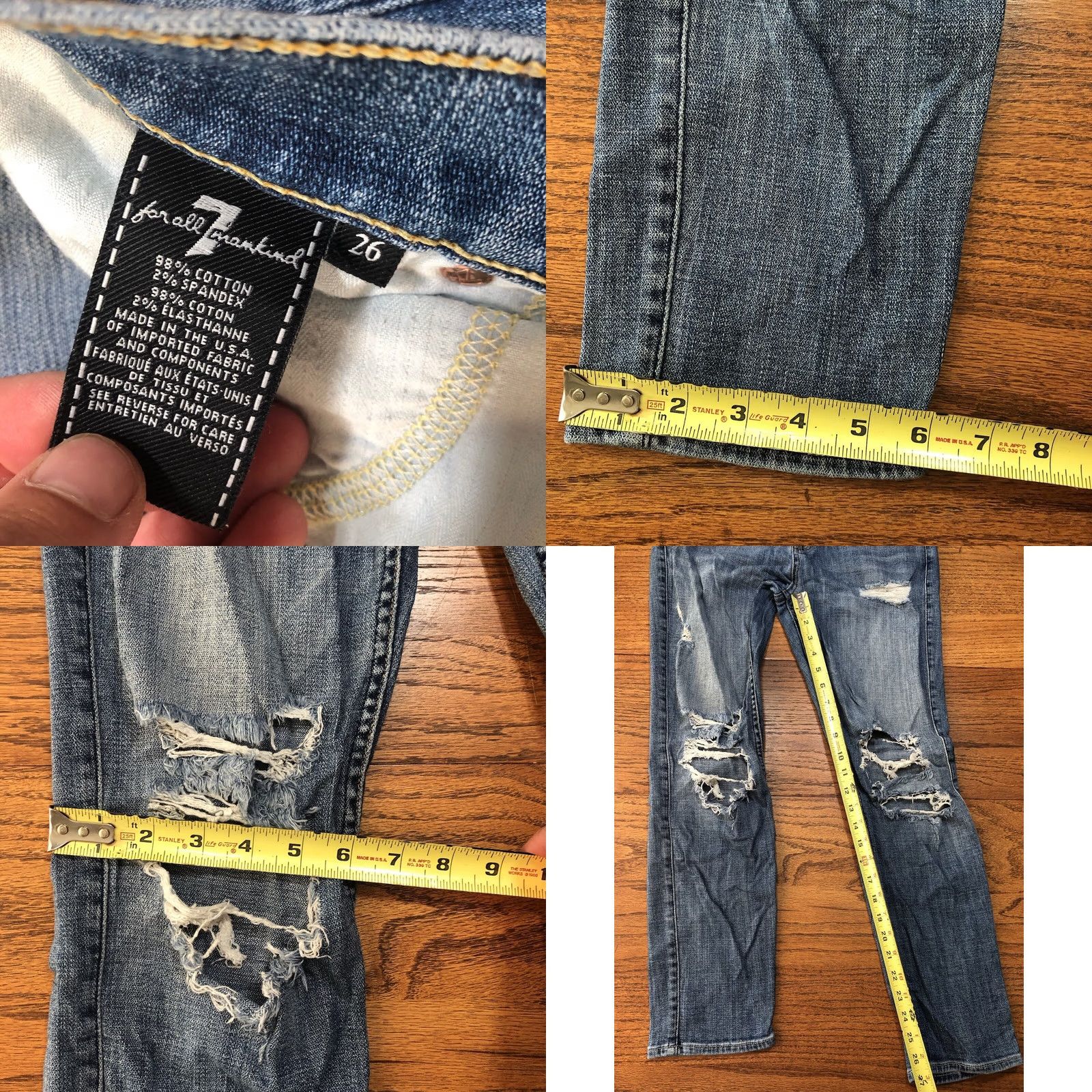 7 For All Mankind 7 For All Mankind Josefina Skinny Boyfriend Jeans Women 26 X 27 Blue Distressed Denim Size 26" / US 2 / IT 38 - 8 Thumbnail
