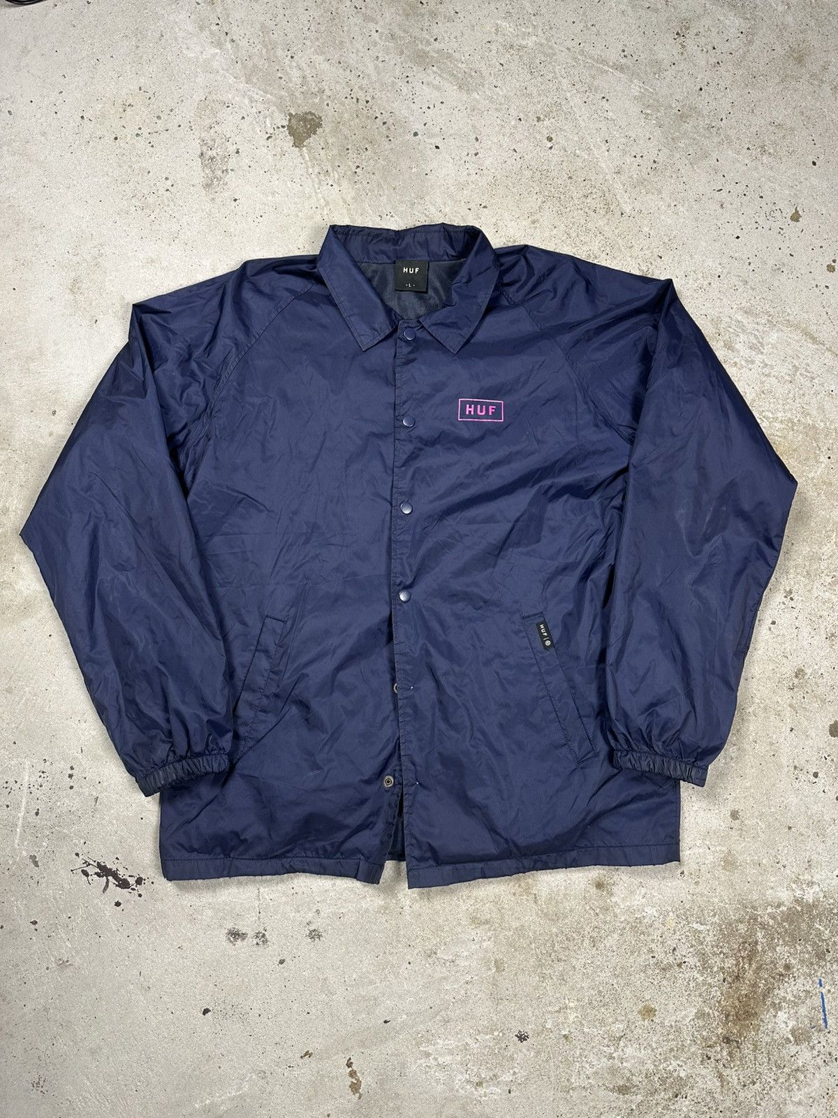 Huf HUF Navy Coach Light Nylon Jacket Big Logo Pink Size US L / EU 52-54 / 3 - 2 Thumbnail