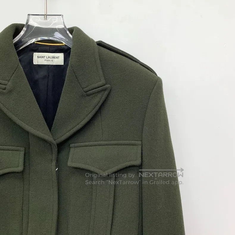Saint Laurent Paris Saint Laurent Paris Dark Green Wool Collar Long-Sleeve Jac Size XS / US 0-2 / IT 36-38 - 3 Thumbnail