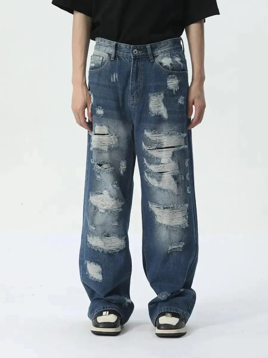 Japanese Brand Retro loose hip-hop ripped jeans Size US 32 / EU 48 - 6 Thumbnail