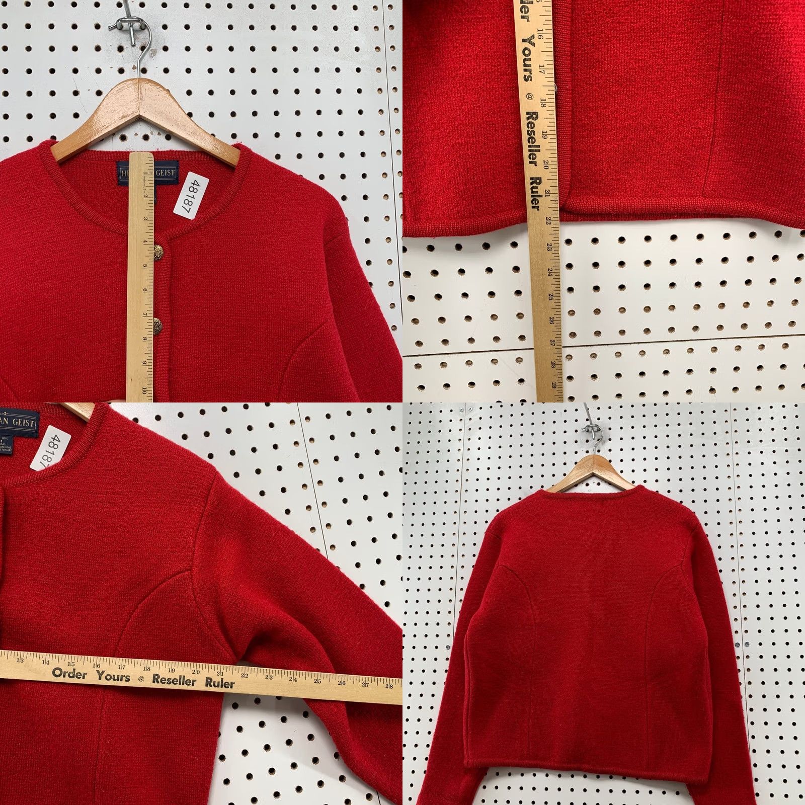 Vintage Herman Geist Wool Cardigan Jacket Womens Medium Red Gold Button Size M / US 6-8 / IT 42-44 - 8 Thumbnail