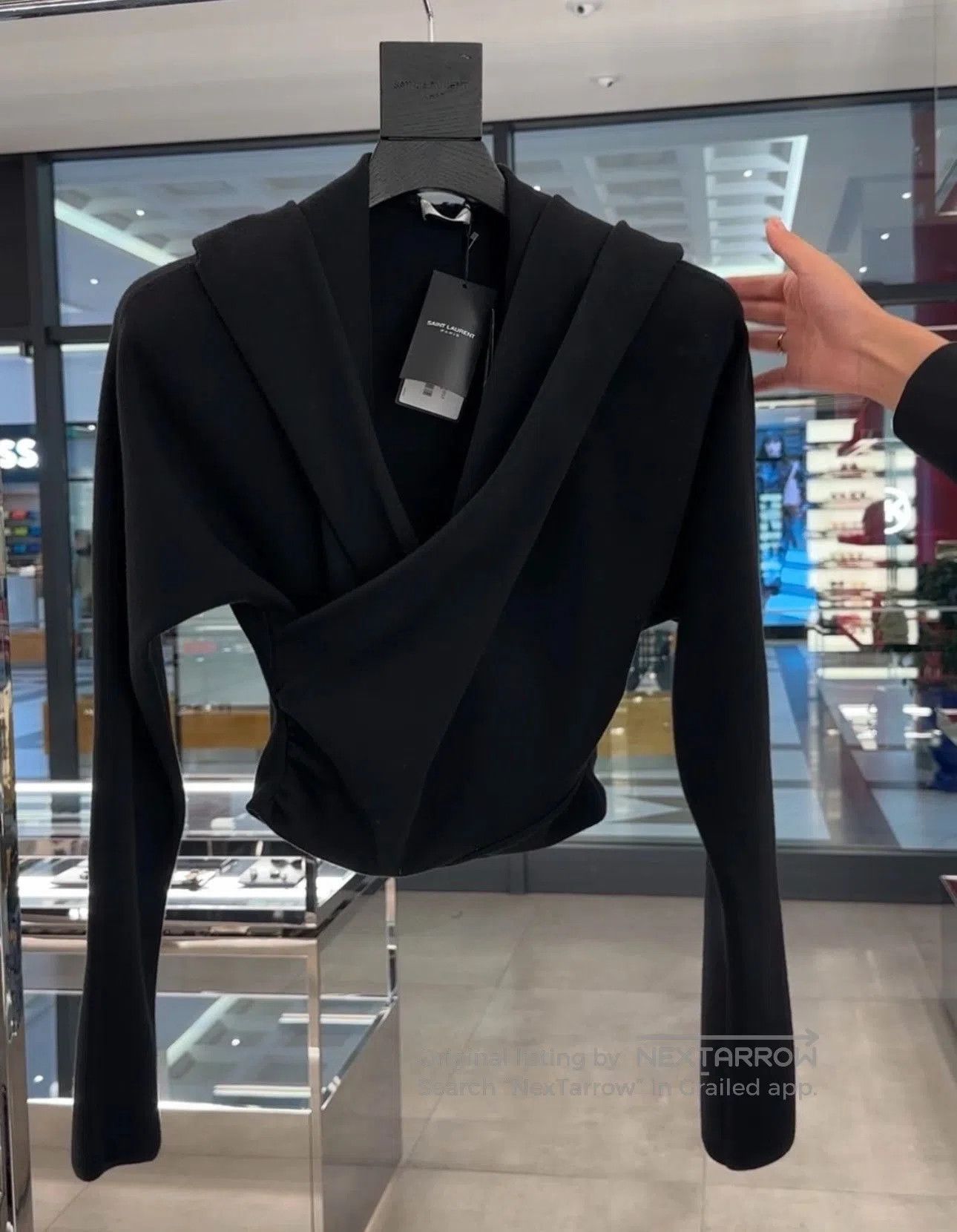 Saint Laurent Paris Saint Laurent Black Wool Cropped Wrap Top. Size M / US 6-8 / IT 42-44 - 2 Thumbnail