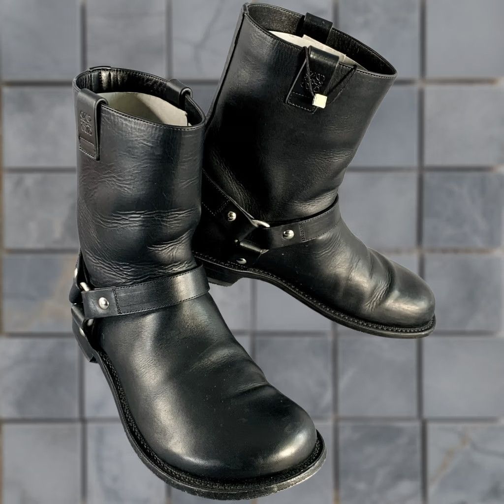 Loewe LOEWE Size 9 Black Leather Pull On Round Toe Harness Biker Boots Size US 9 / EU 42 - 1 Thumbnail