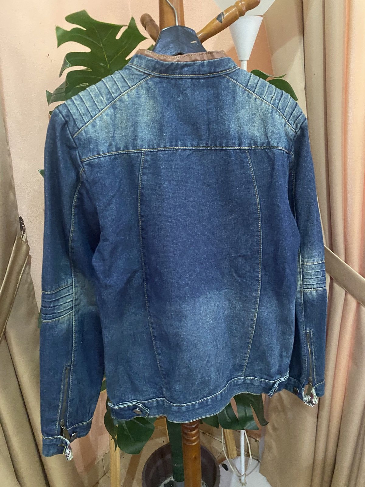 Other Vintage denim biker-style zip jacket with brown leather trim Size US M / EU 48-50 / 2 - 12 Thumbnail