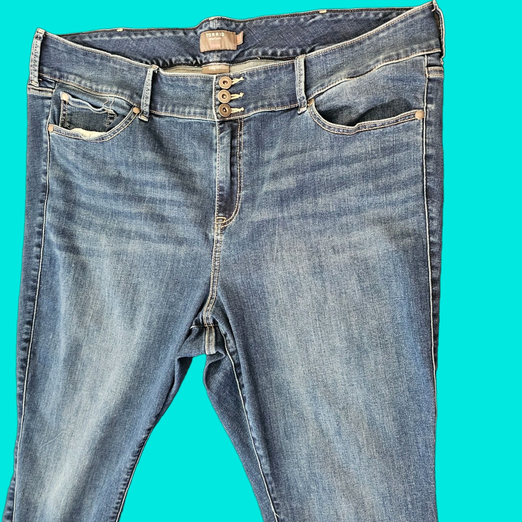 Torrid Torrid Jeans Womens Plus Size 24S Blue Jeans Skinny High Rise 5-Pocket Denim Cotton Blend Spandex Viscose Medium Wash Casual City 90s Womens Size 42" / US 20 - 1 Thumbnail