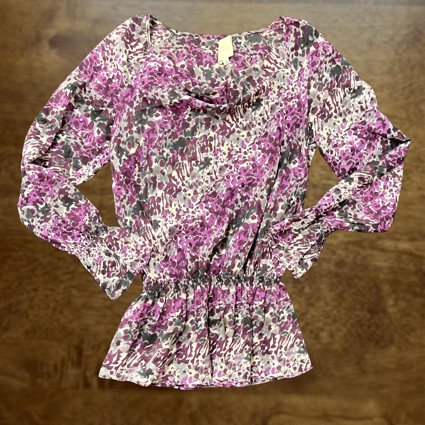 Vintage TH by Thrive Blouse Womens M Purple Floral Cowl Neck Ruffle Peplum Top Size M / US 6-8 / IT 42-44 - 1 Thumbnail