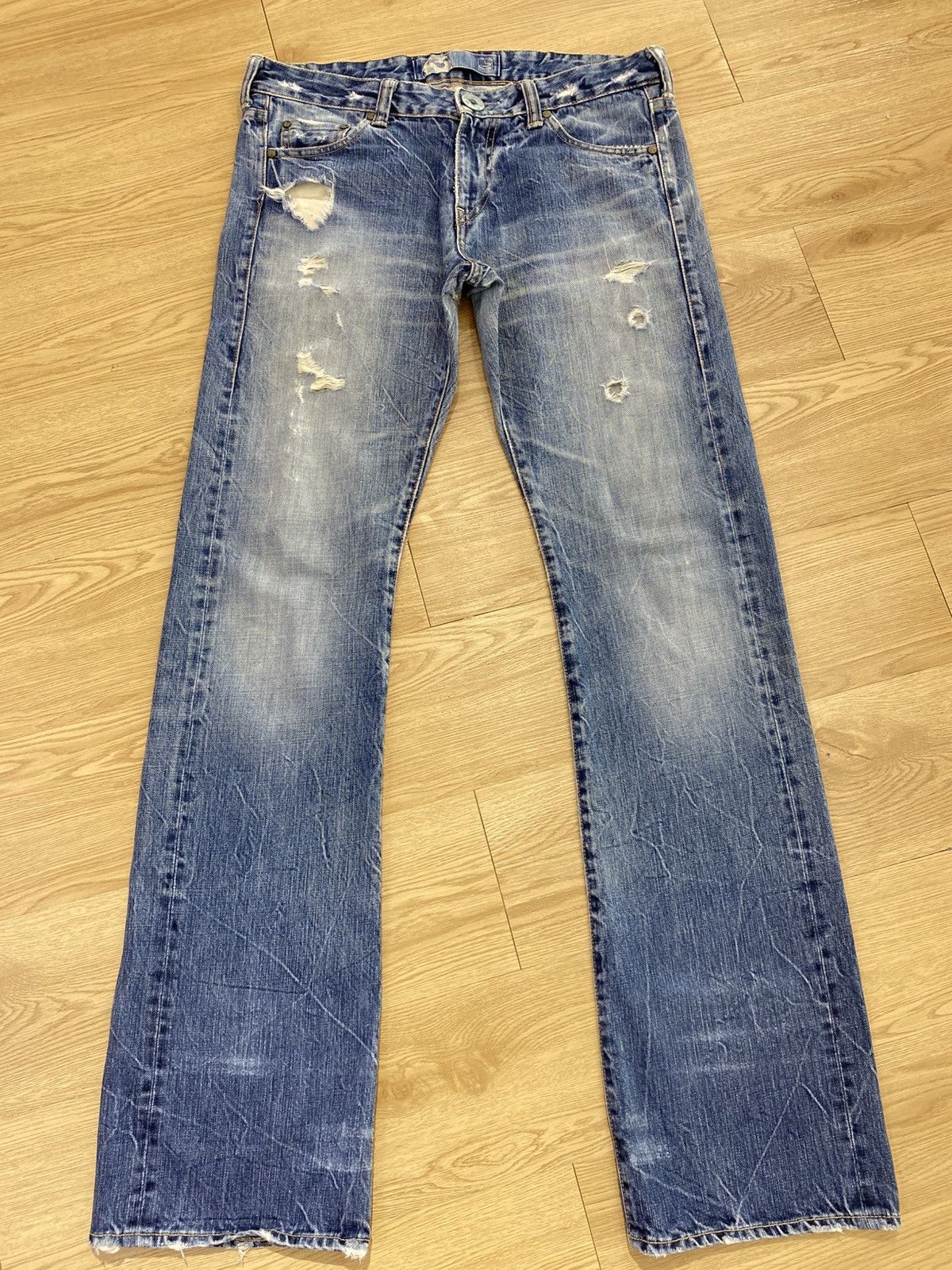 Japanese Brand Japanese Brand Distressed Acid Blue Wash Style Size US 34 / EU 50 - 1 Thumbnail
