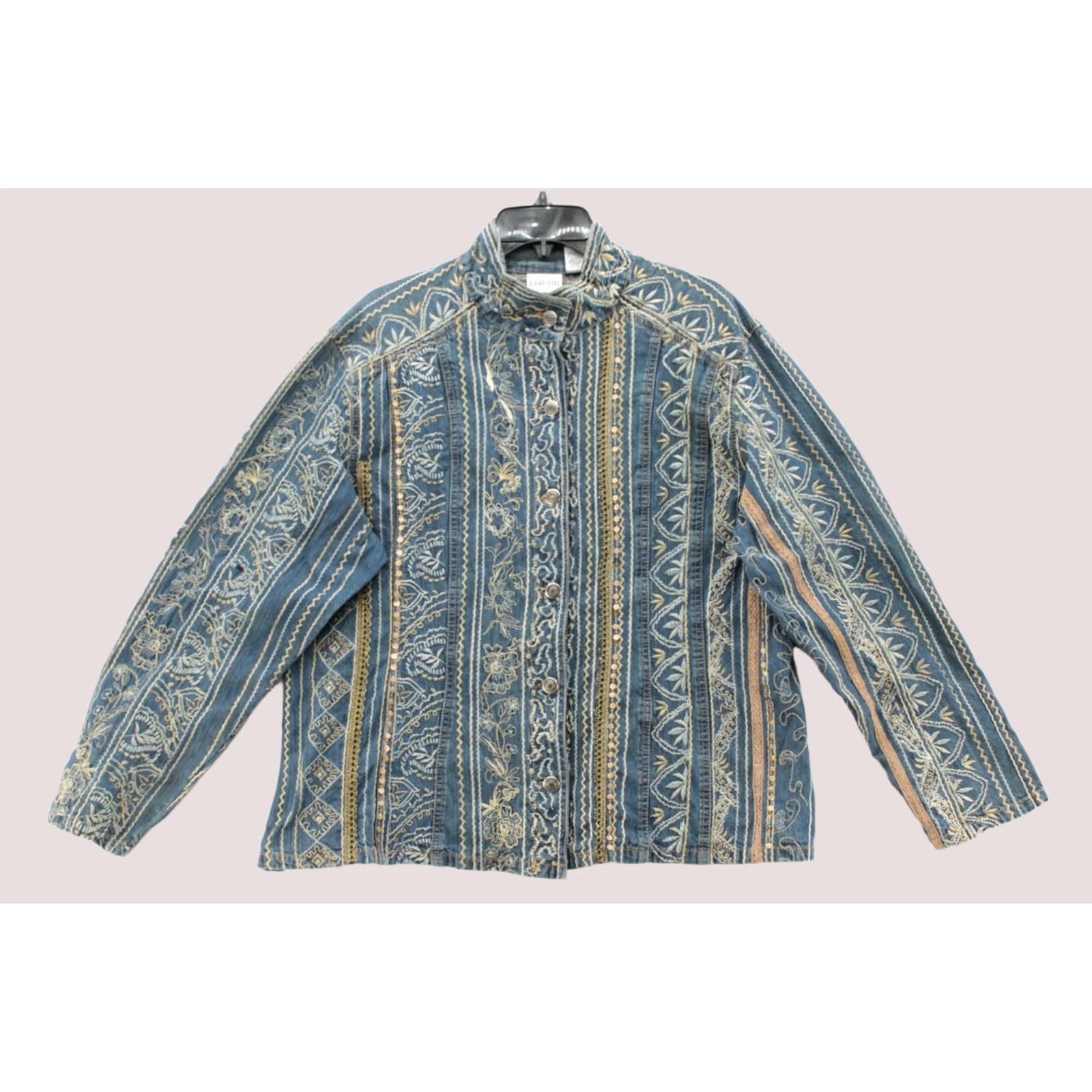 Vintage Chico’s Heavily Embroidered Denim Jacket Women XL Blue Boho Artisan Western Chic Size XL / US 12-14 / IT 48-50 - 1 Thumbnail