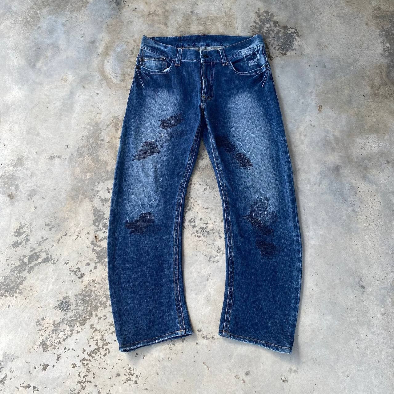 291295=Homme Archival 291295=HOMME Curved Leg "J-Cut Sashiko Repair Denim Size US 30 / EU 46 - 1 Thumbnail