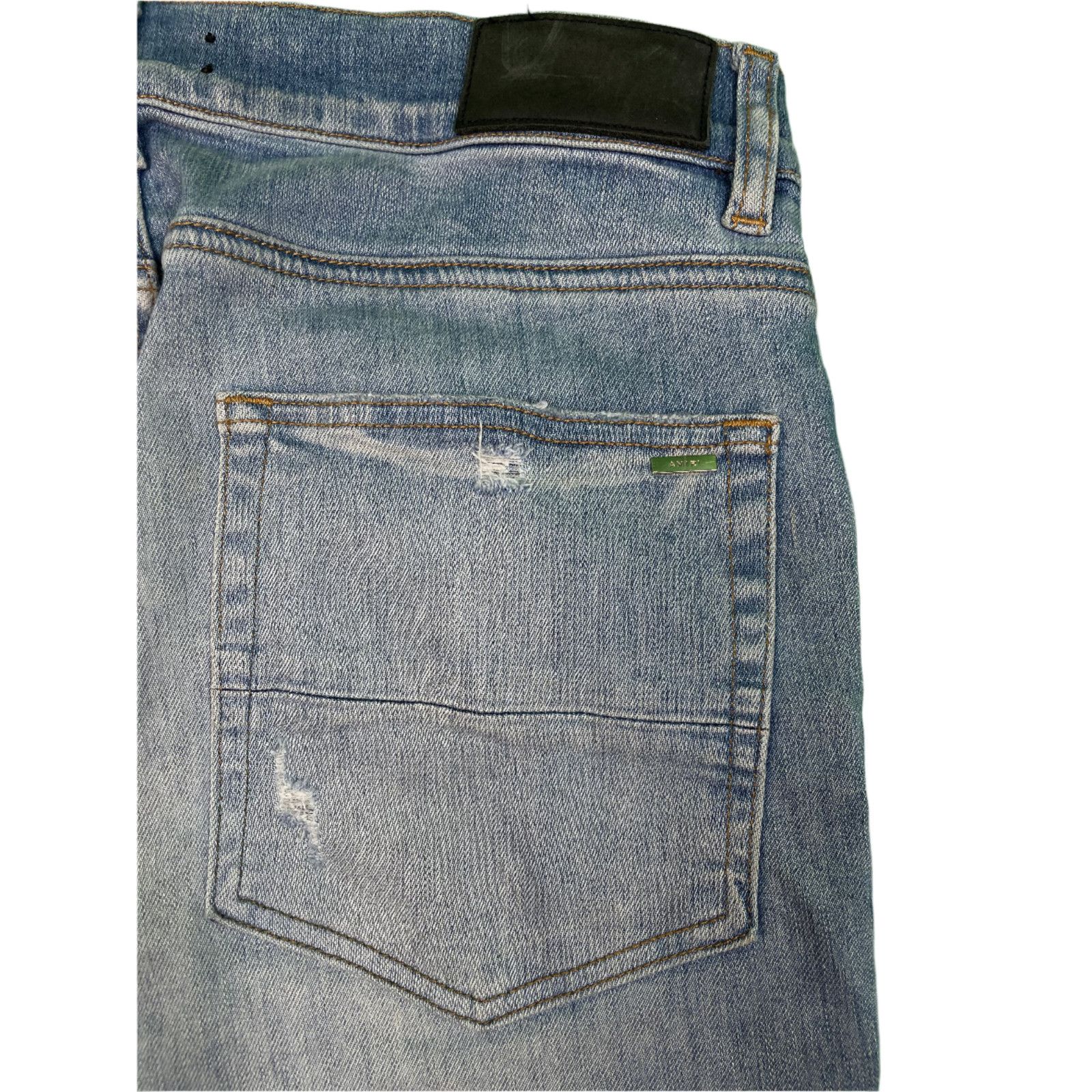 Amiri Amiri MX2 Blue & Orange Plaid Patch Light Wash Blue Jeans Size US 34 / EU 50 - 7 Thumbnail