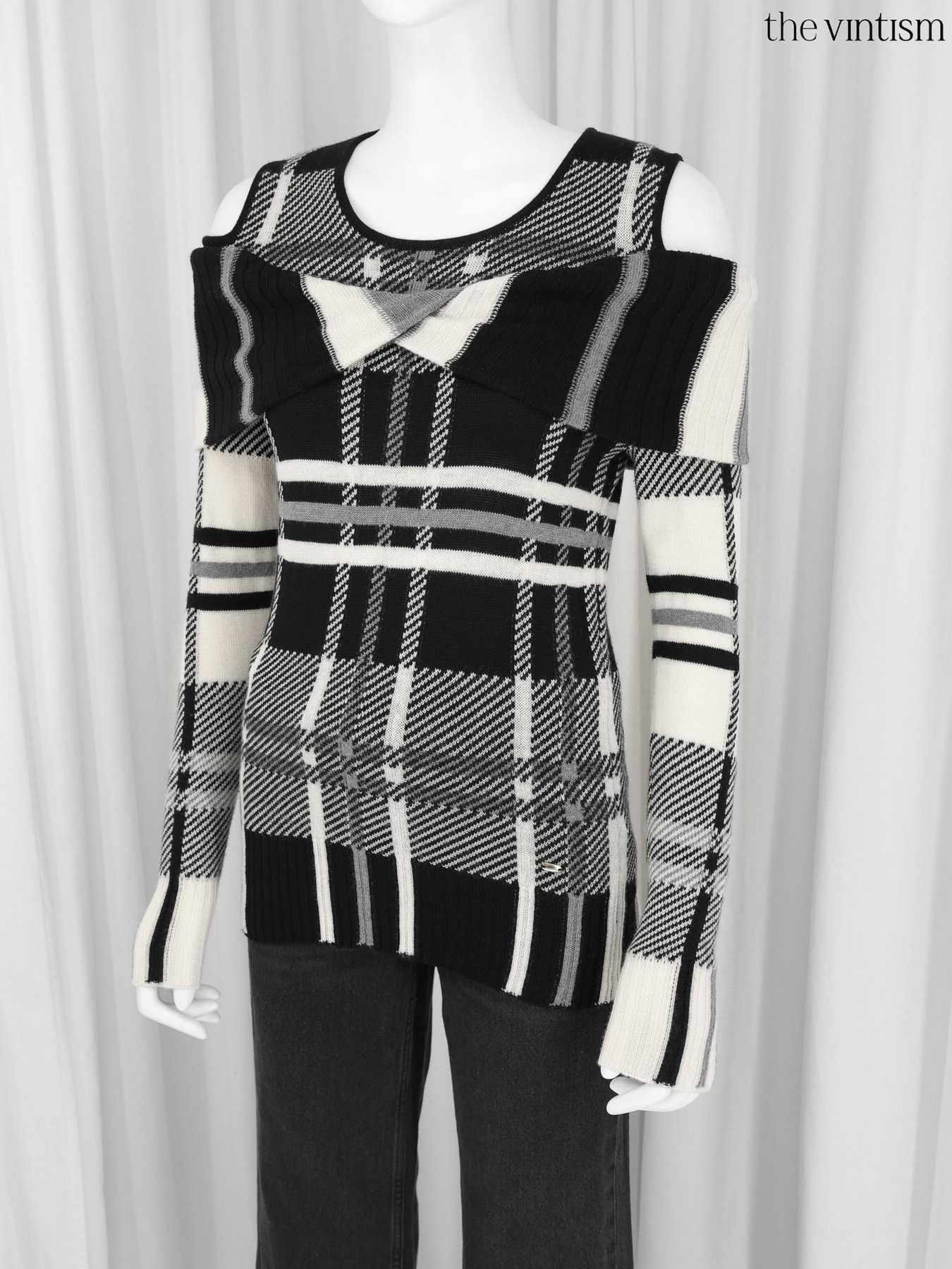 Escada Escada Cream Black Grey Check Pure Virgin Wool Sweater XS/S Size XS / US 0-2 / IT 36-38 - 1 Thumbnail