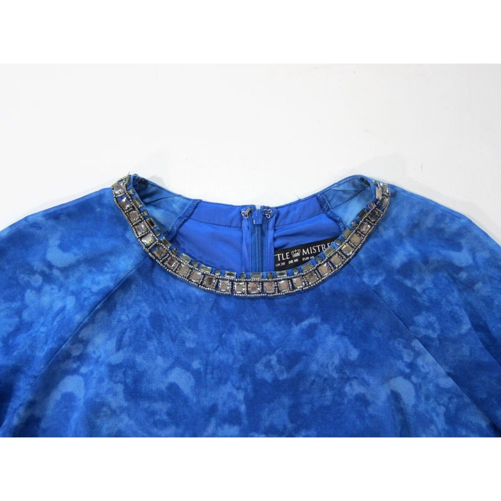 Vintage Little Mistress Kaftan Shift Dress 16 Women Blue Red Floral Beaded Diamond Neck 3/4 Sleeve Midi Dress Size XXL / US 16-18 / IT 52-54 - 5 Thumbnail