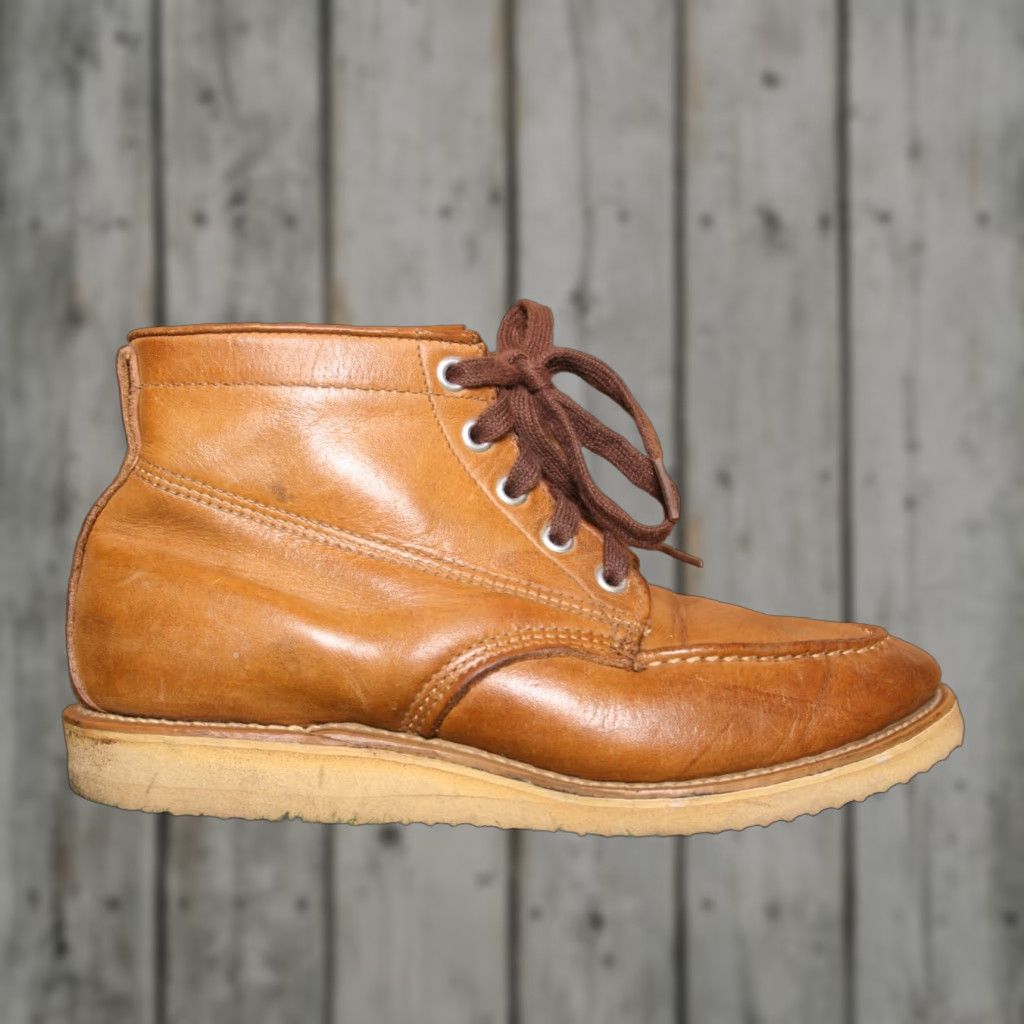 VINTAGE Blue Star WORK BOOT Tan Leather Crepe Sole Men's 5D ≈ Women's 6.5 Size 5 US Lace Up Ankle Leather Boot Width D 60s 60's Mens Womens Shoes