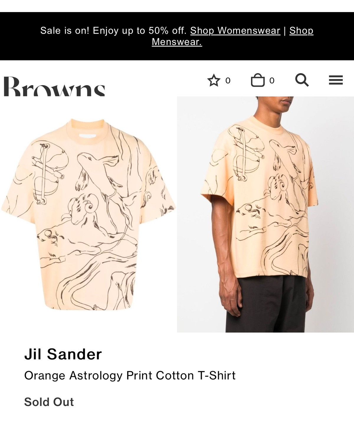 Jil Sander Jil Sander Orange Astrology Print Cotton T-Shirt Size US XL / EU 56 / 4 - 8 Thumbnail