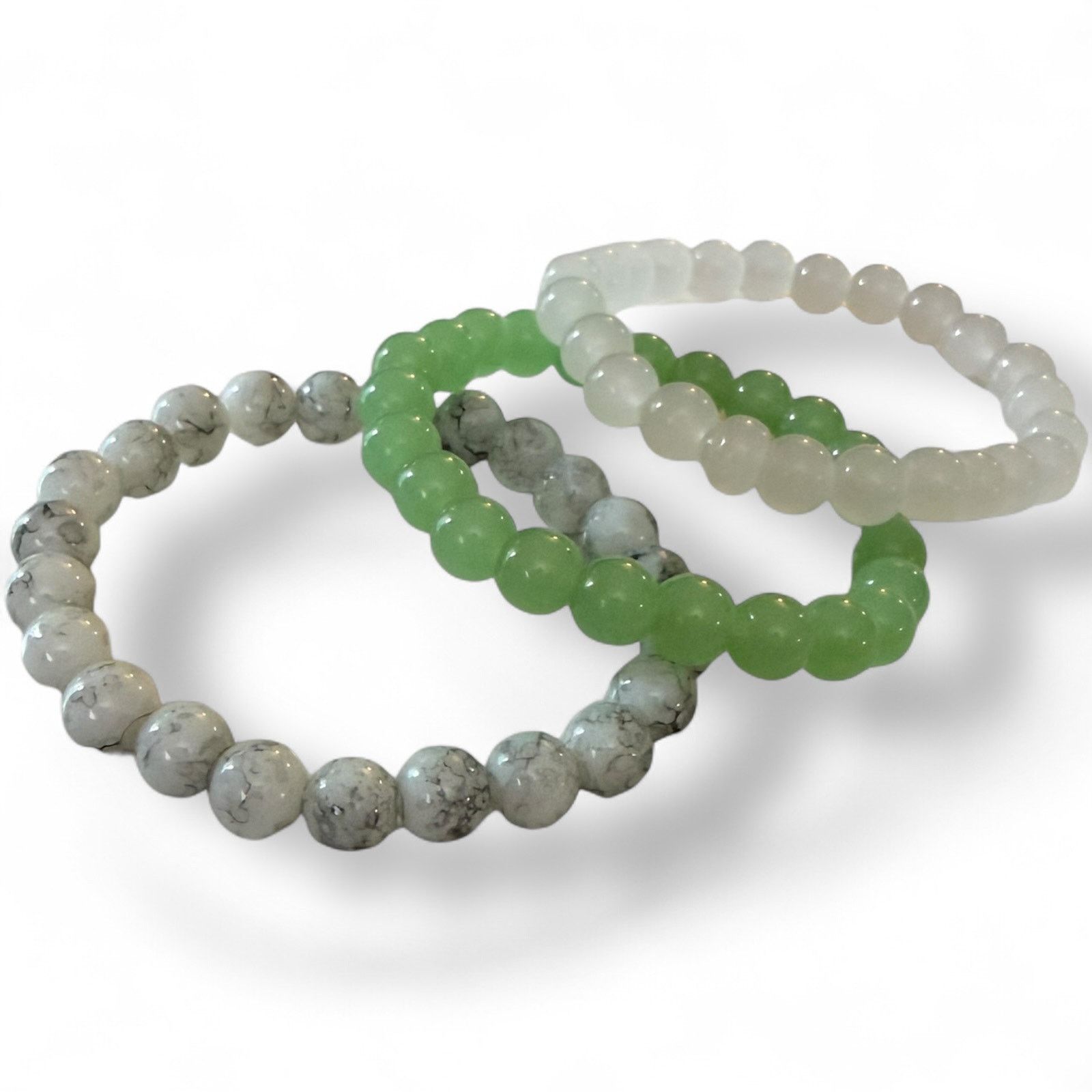 Other Gray Green White Bohemian Handmade 3 Stretch Bracelets Size ONE SIZE - 1 Thumbnail