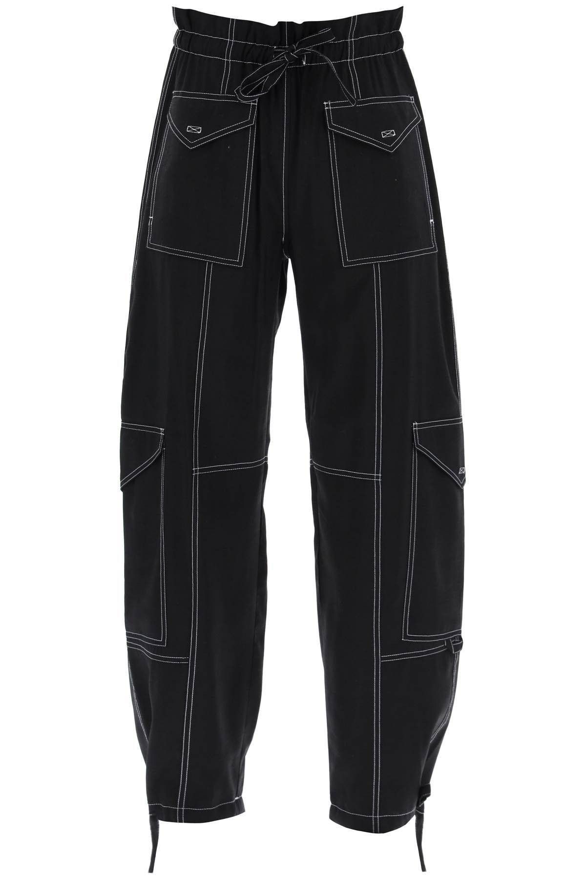 image of Ganni Light Slub Pants Size Eu 38 For Women in Nero