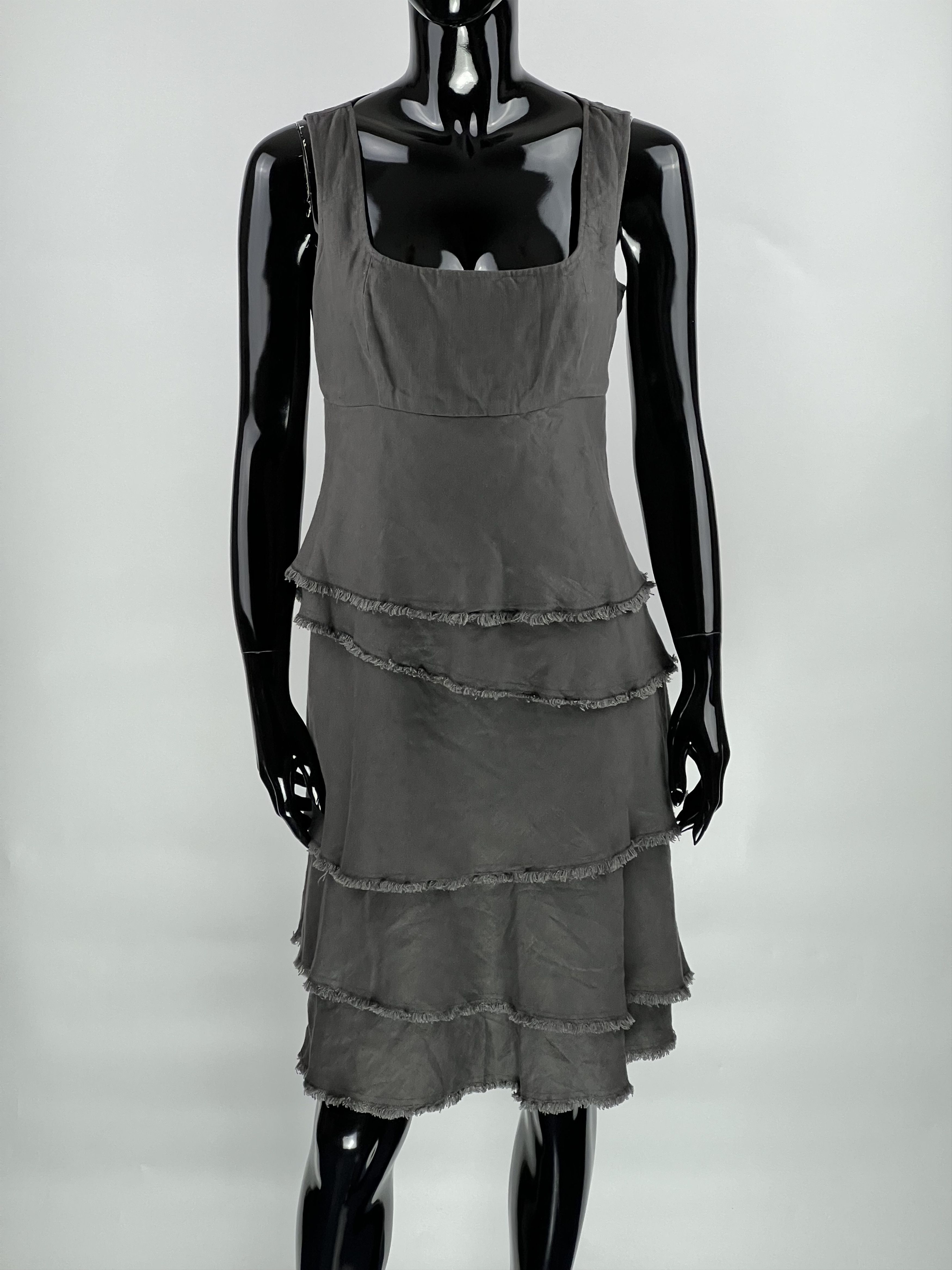 Adolfo Dominguez Gray Linen Sleeveless Midi Dress Size 36