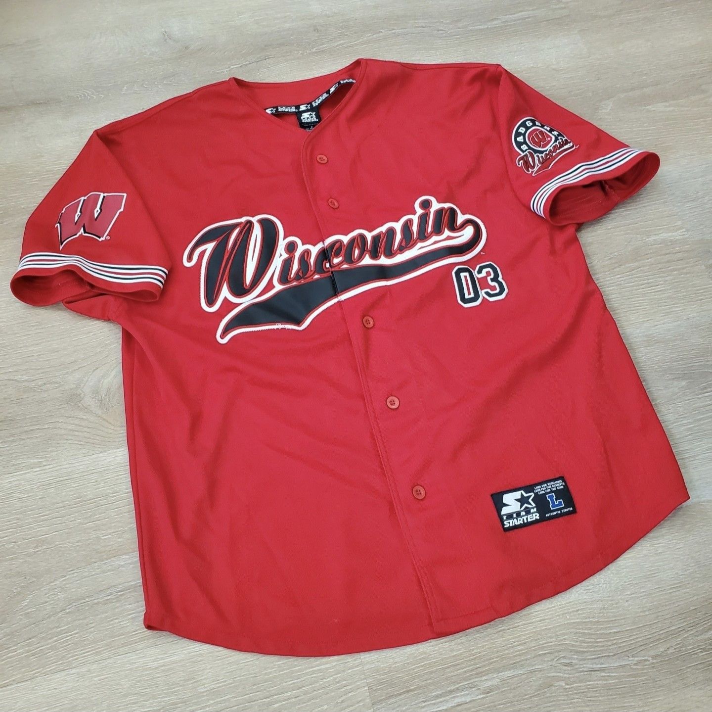 Starter Vtg Wisconsin Badgers Starter Baseball Jersey NCAA Y2K Red Size US L / EU 52-54 / 3 - 6 Thumbnail