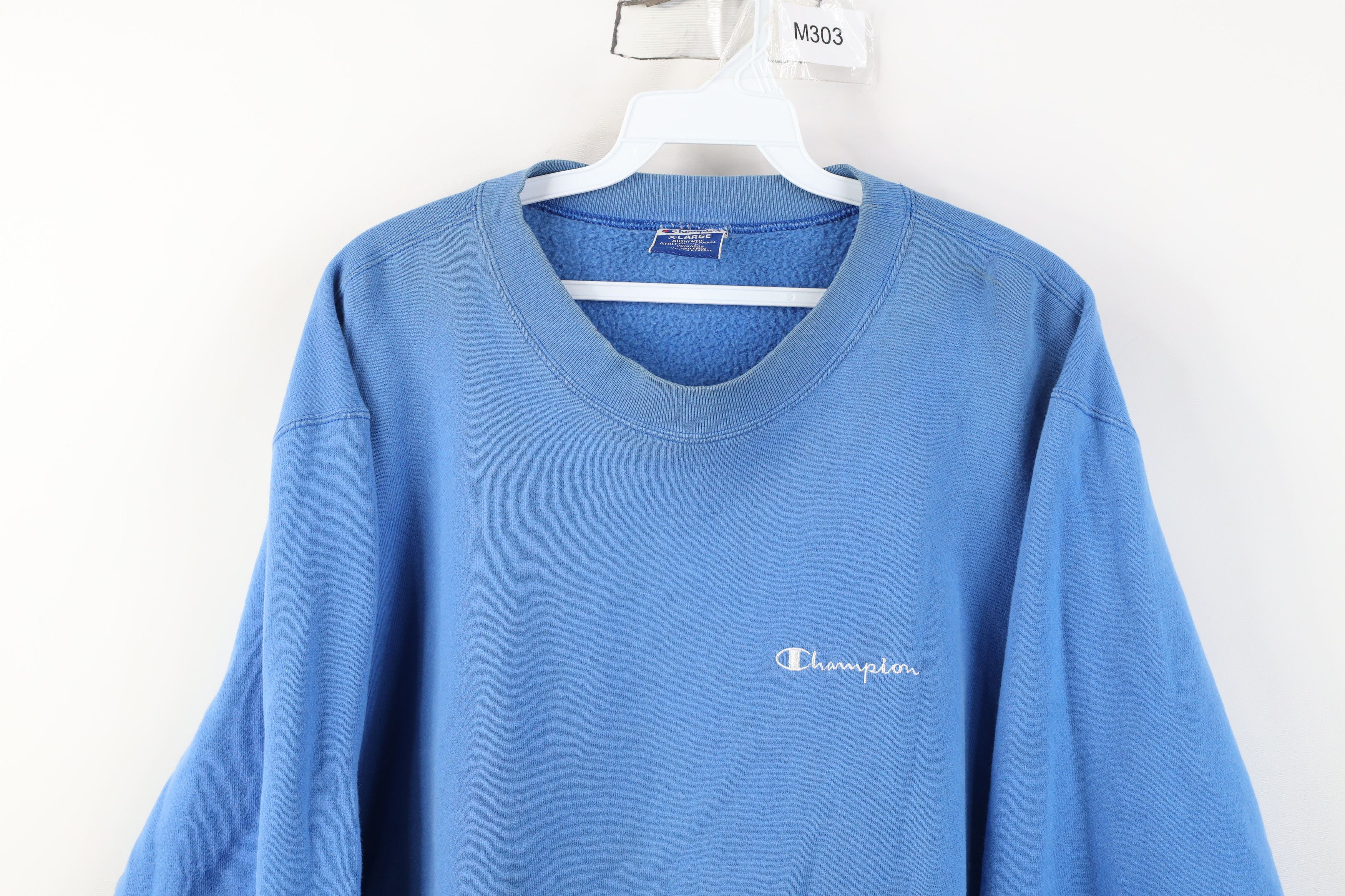 Champion Vintage 90s Champion Spell Crewneck Sweatshirt Light Blue Size US XL / EU 56 / 4 - 2 Thumbnail