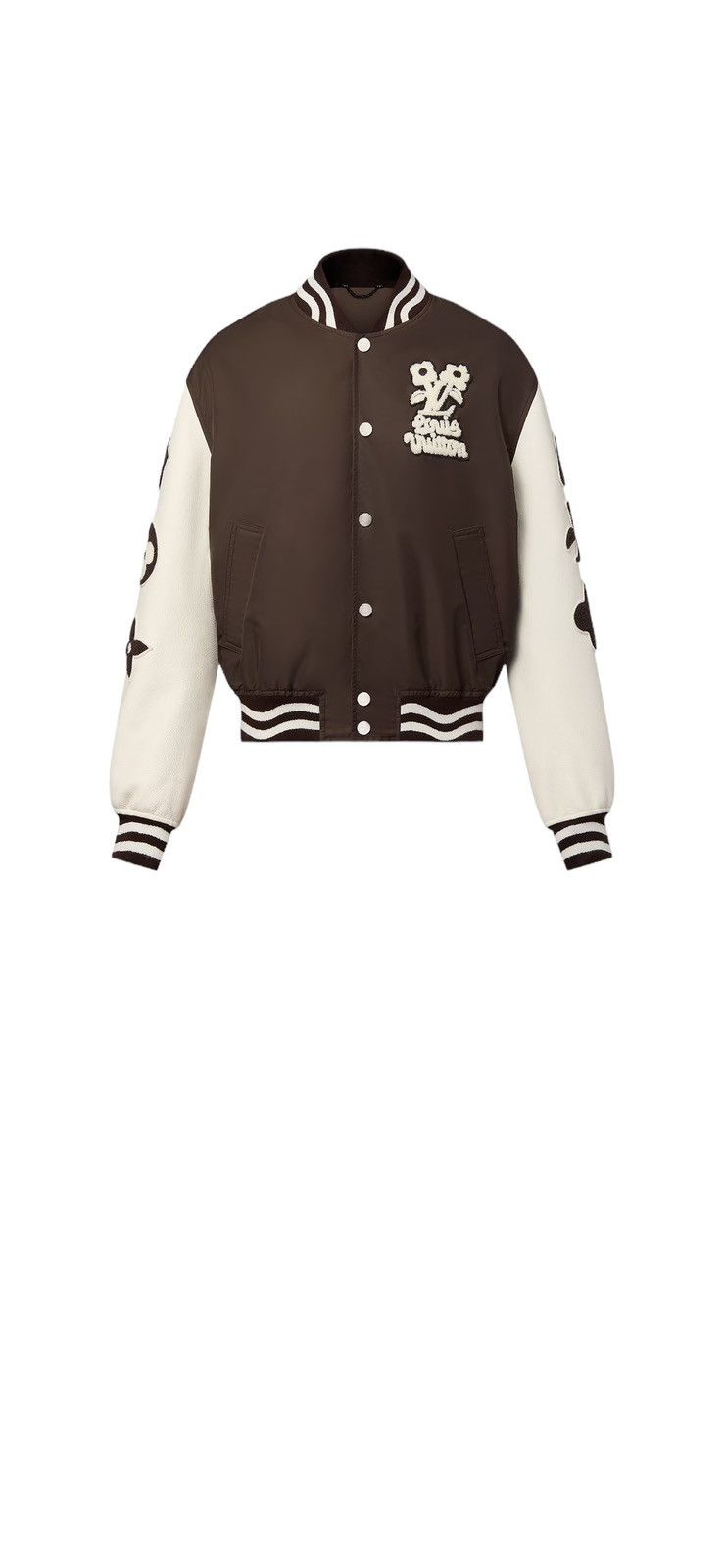 image of Louis Vuitton Embroidered Varsity Jacket in Brown, Men's (Size Small)