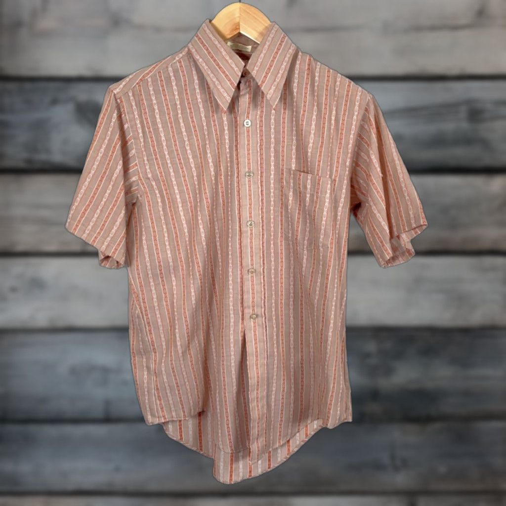 Vintage VINTAGE Donegal Shirt Mens Large Brown Geometric Stripe Cotton Blend Big Collar Shirt Size US L / EU 52-54 / 3 - 1 Thumbnail