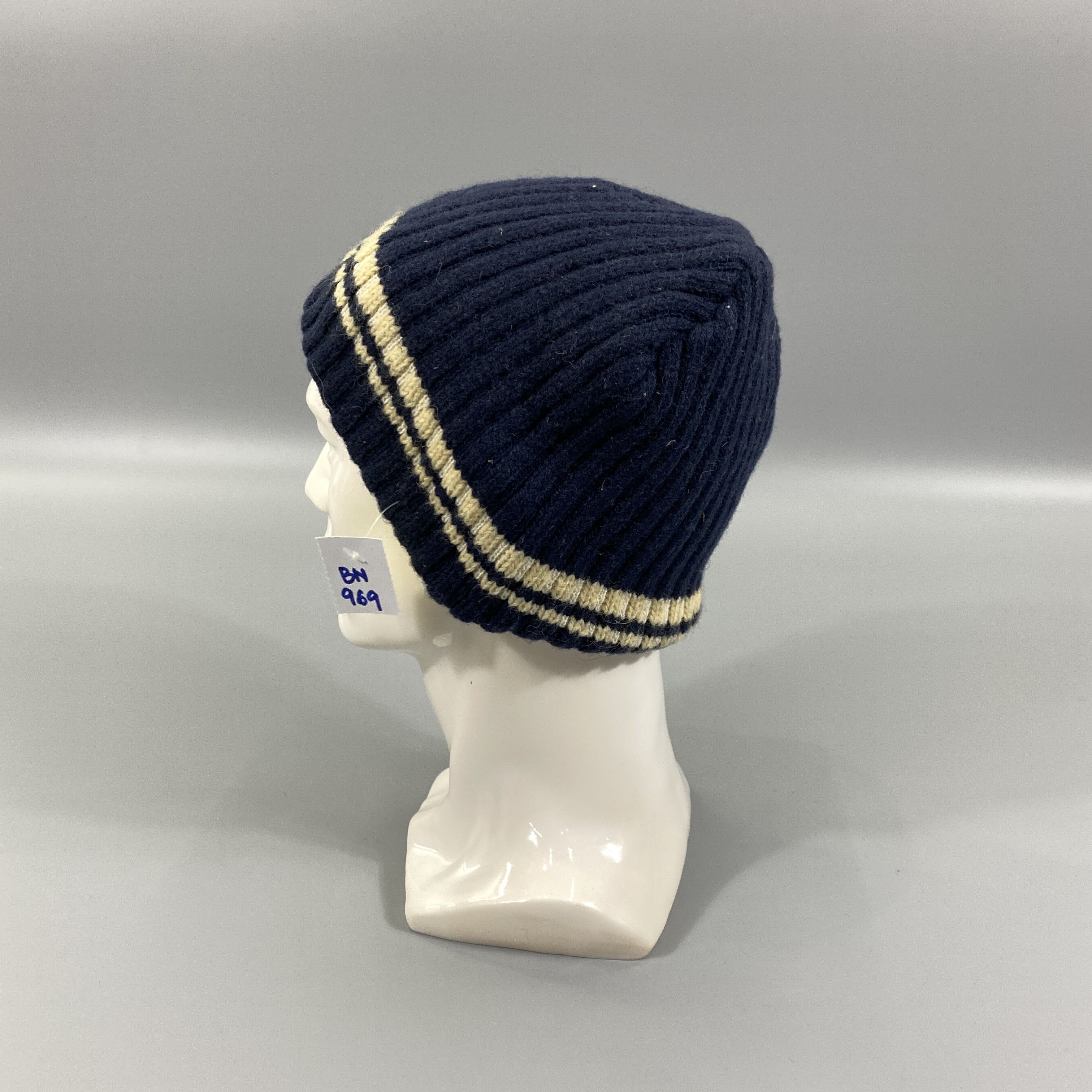 Japanese Brand GB White Lined Beanie Hats -BN969 Size ONE SIZE - 1 Thumbnail
