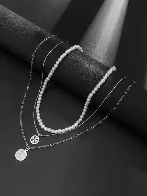 Jewelry Vintage Retro Punk Pearl Necklace 3pc Coin Charm Size ONE SIZE - 4 Thumbnail