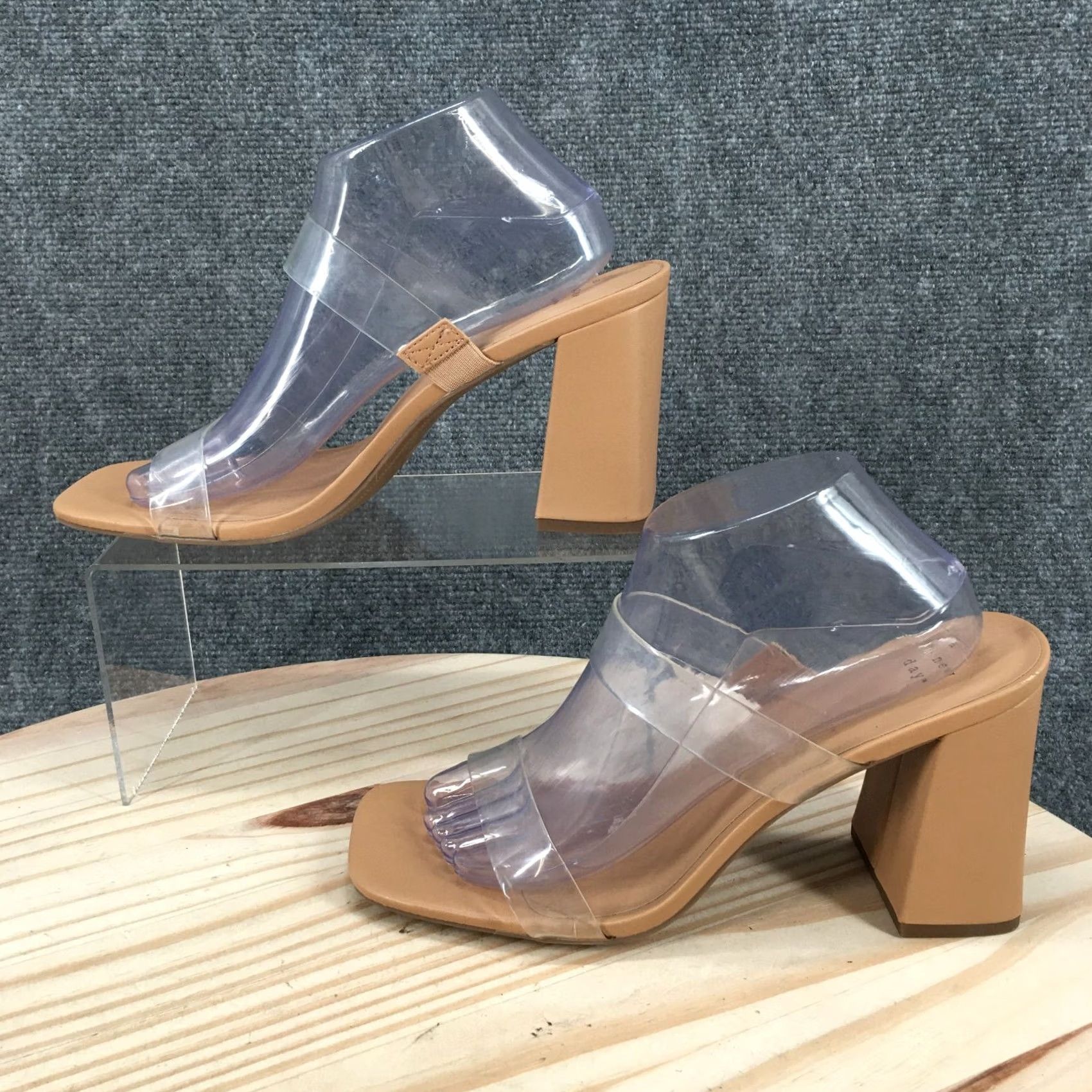 Vintage A New Day Sandals Slide Brown Faux Leather Slip On Casual Block Heels Womens 10 Size US 10 / IT 40 - 2 Thumbnail