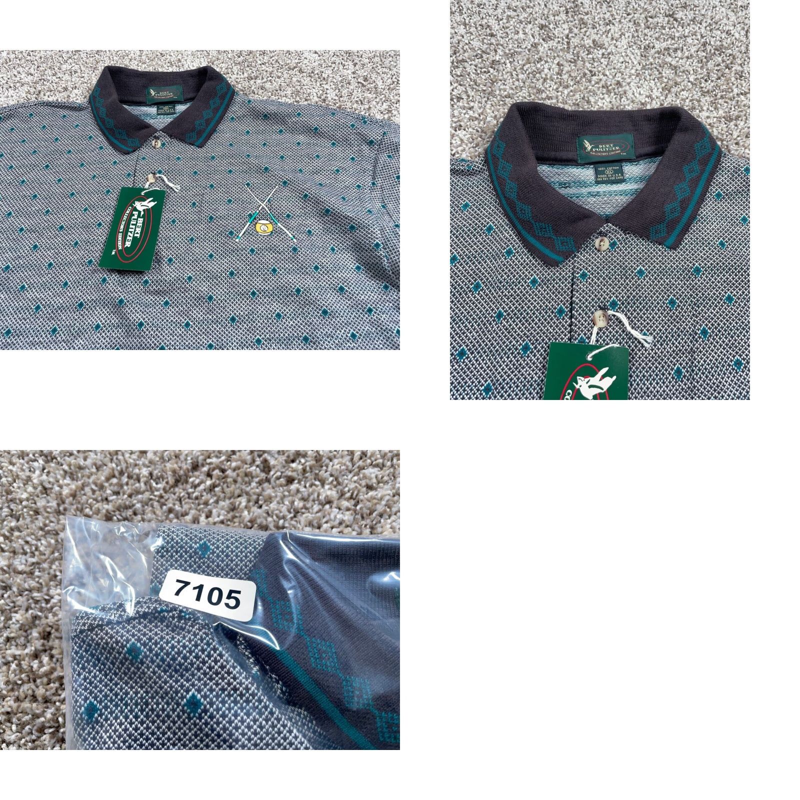 Vintage VINTAGE Bert Pulitzer Polo Shirt Men Short Sleeve XL Green Embroidered 100% Cotton Argyle 90s Retro Size US XL / EU 56 / 4 - 8 Thumbnail