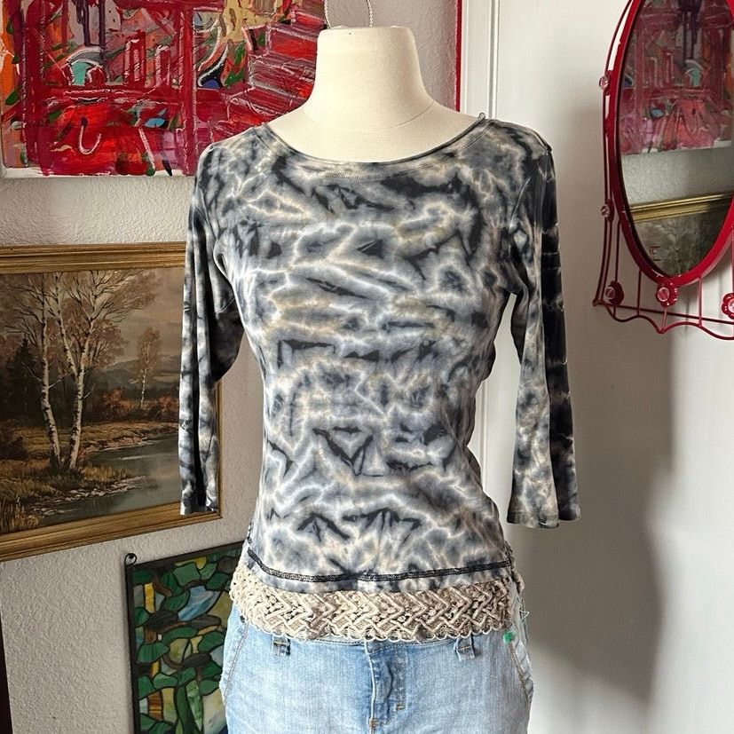 Other glima blue and beige tie die long sleeve top, lace details Size S / US 4 / IT 40 - 1 Thumbnail