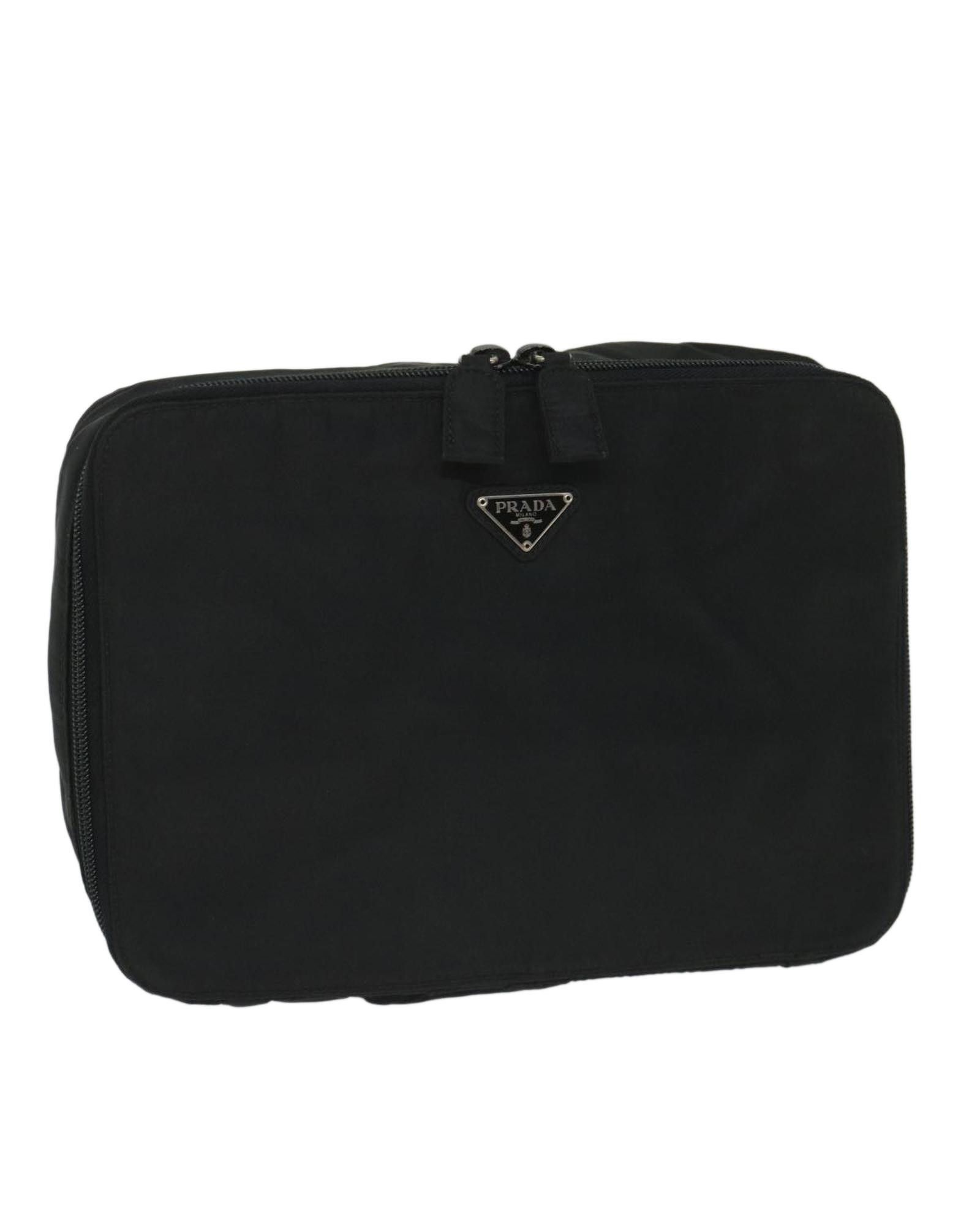 image of Prada Black Nylon Compact Clutch With Iconic Design, Women's