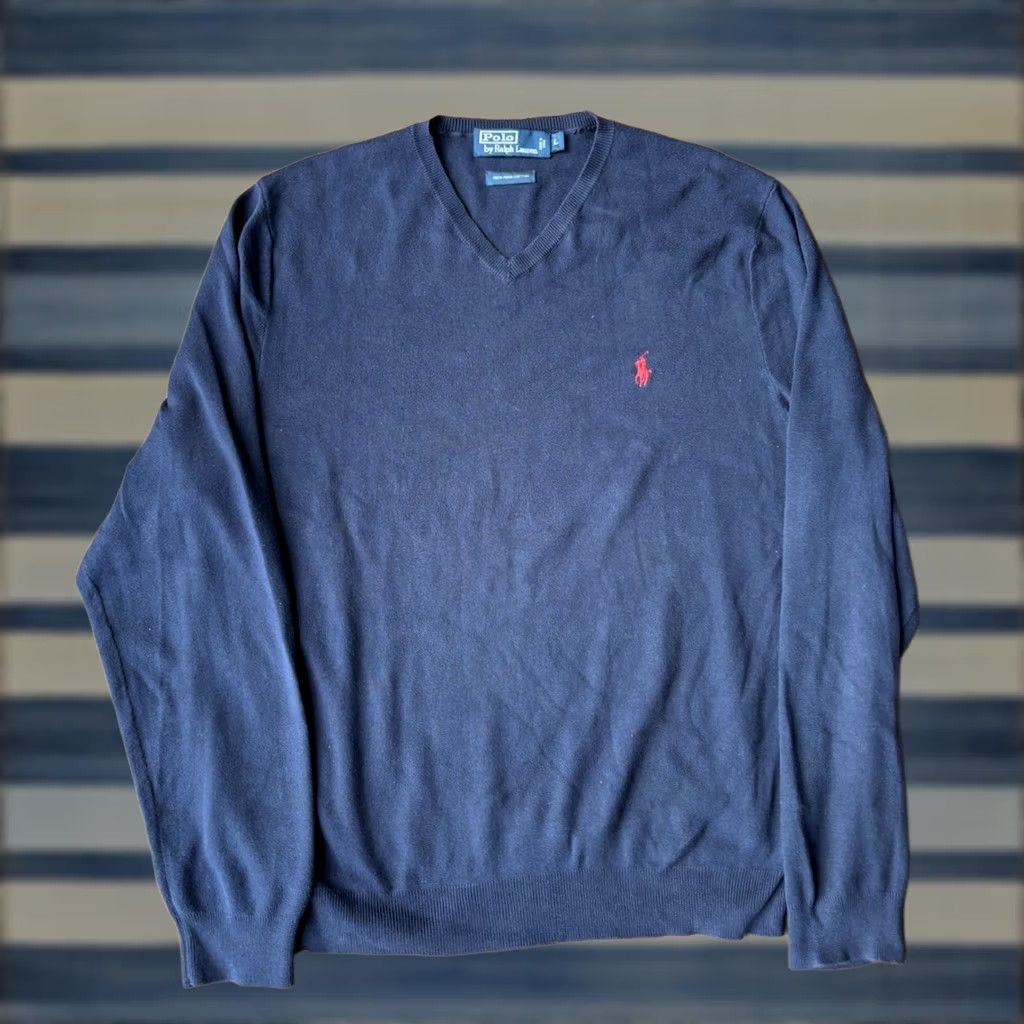 Ralph Lauren VINTAGE Polo Ralph Lauren V-Neck Sweater Men’s Large XL Knit Navy Blue Polo Ralph Lauren Man Pullover 90s Classic Preppy Logo Embroidered Size US XL / EU 56 / 4 - 1 Thumbnail