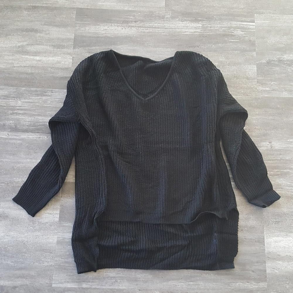 Designer Black High Low Sweater Long Sleeve Size ONE SIZE - 3 Thumbnail