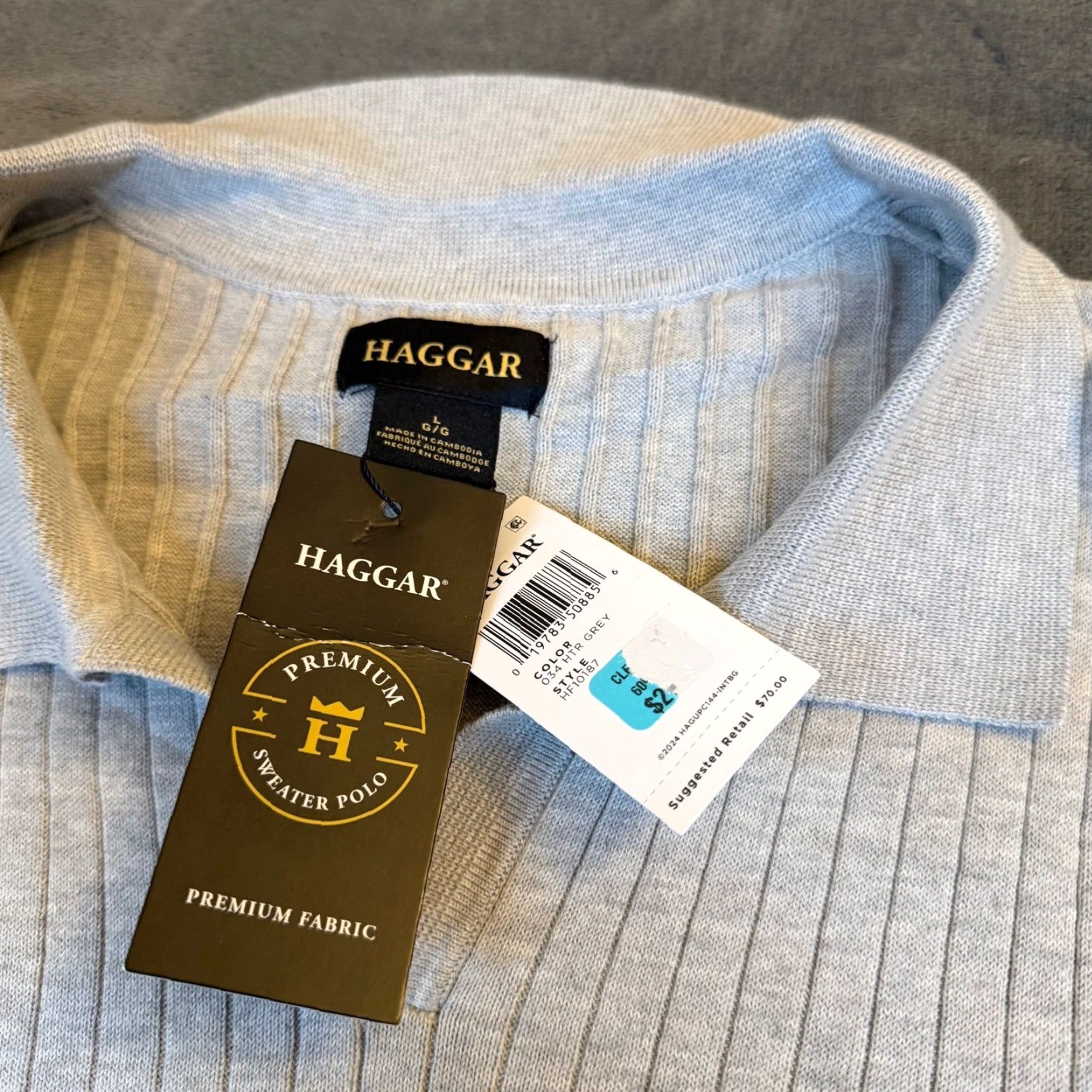 Haggar VINTAGE Haggar HF10187 Polo Shirt Ribbed Knit V-Neck Grey Mens Large NWT Size US L / EU 52-54 / 3 - 4 Thumbnail